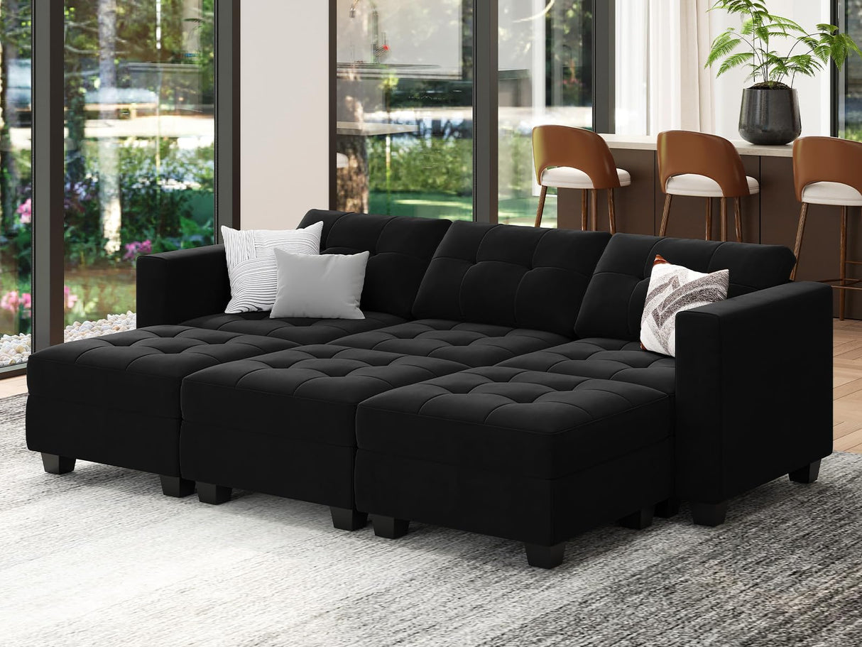 Modular Sectional Sleeper Sofa with Storage Velvet Sectional Couch with Chaise