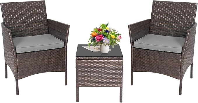 3-Piece Outdoor Wicker Conversation Bistro Set Outdoor Patio Porch Furniture Sets for Yard