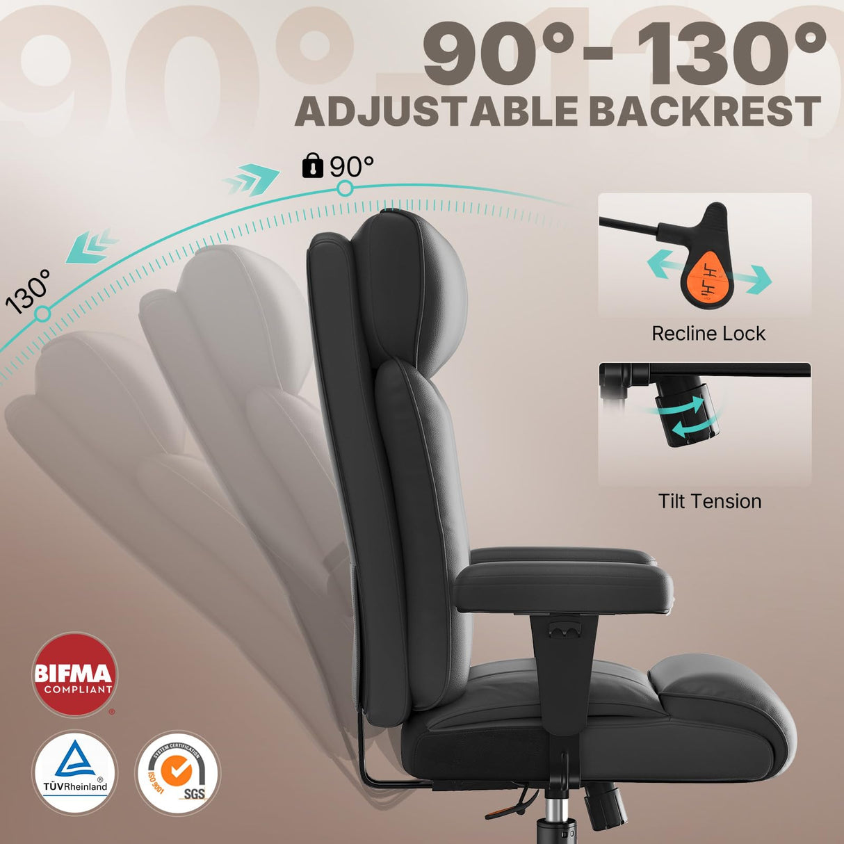 Ergonomic Big and Tall Office Chair - 750lbs Capacity High Back Executive Chair