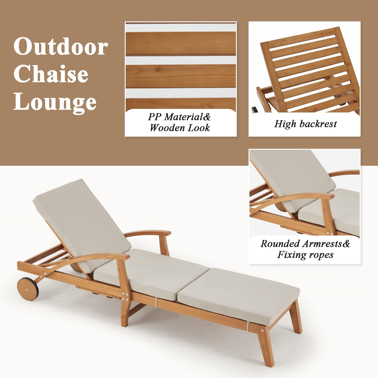 Wood Chaise Lounge Chair Outdoor, Patio Chaise Lounger Recliner