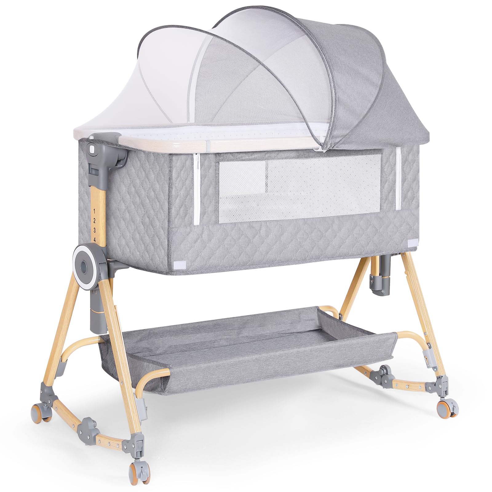 Baby Bassinet 5 in 1,Baby Bedside Bassinet with Diaper Table, Mosquito Net, Mattress