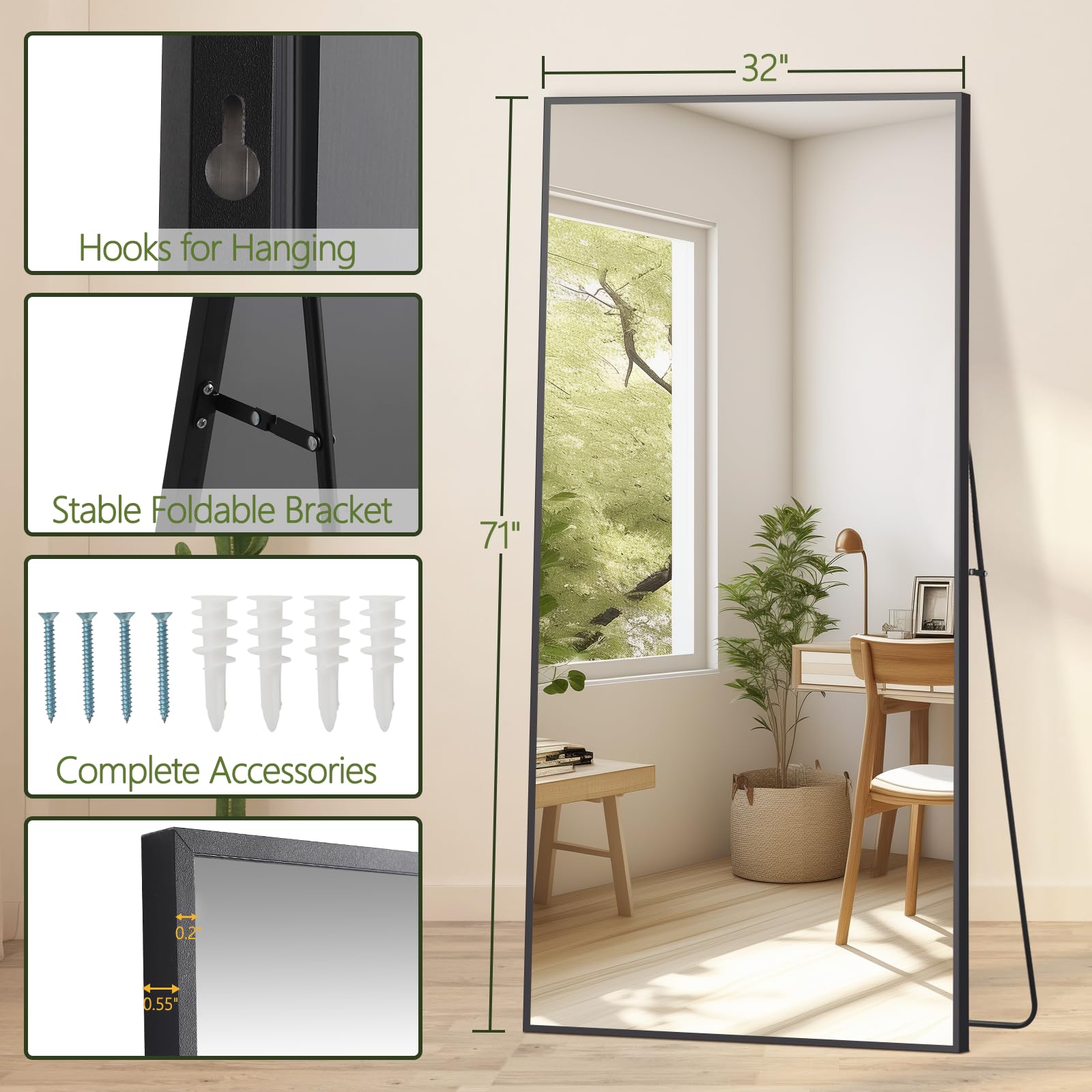 71"x32" Large Mirror Full Length, Oversized Floor Mirror Full Length for Bedroom Living