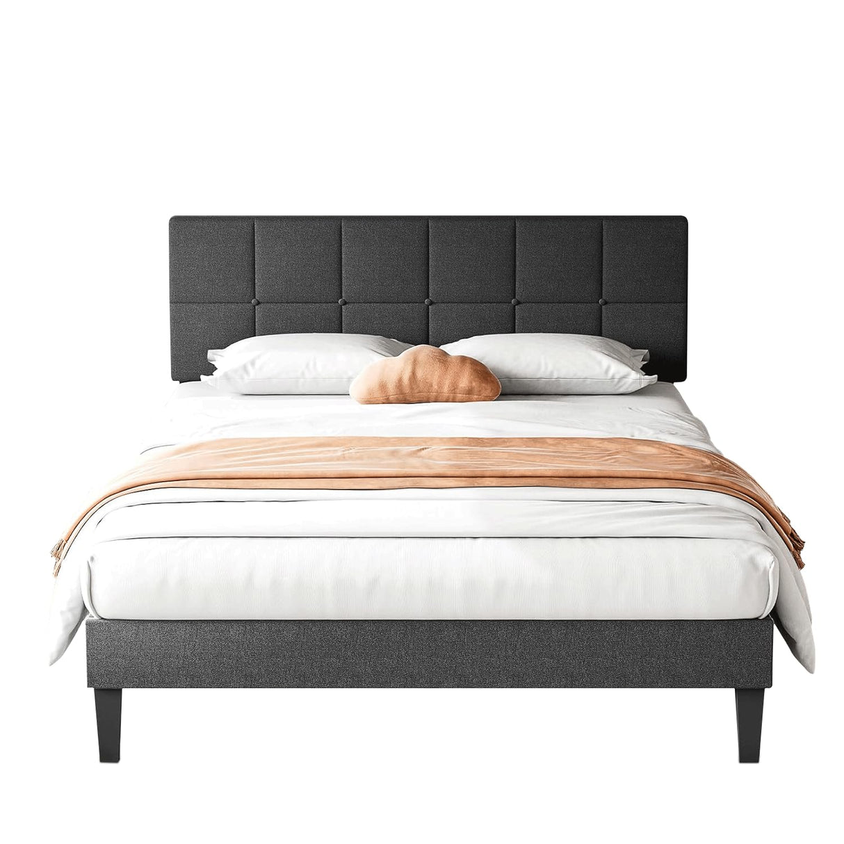 Homee Queen Size Bed Frame, Upholstered Bed Frame with Upholstered Headboard, Linen