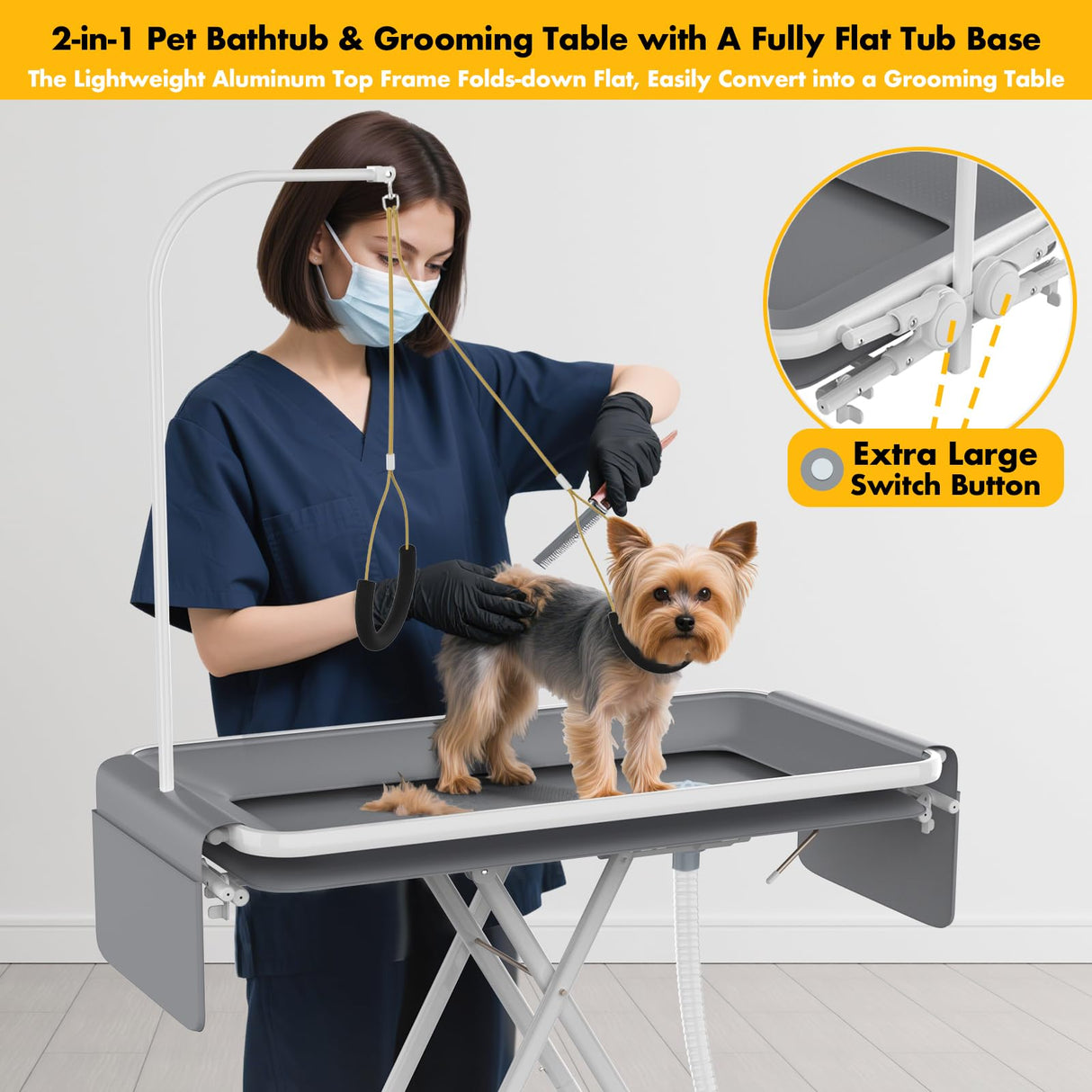 2-in-1 Portable Dog Bathtub & Grooming Table - 33" Foldable Pet Washing Station