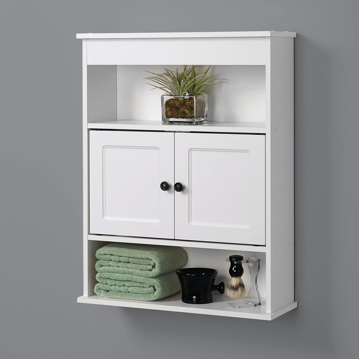 Bathroom Wall Cabinet, White with 2 Doors and 3 Adjustable Shelves