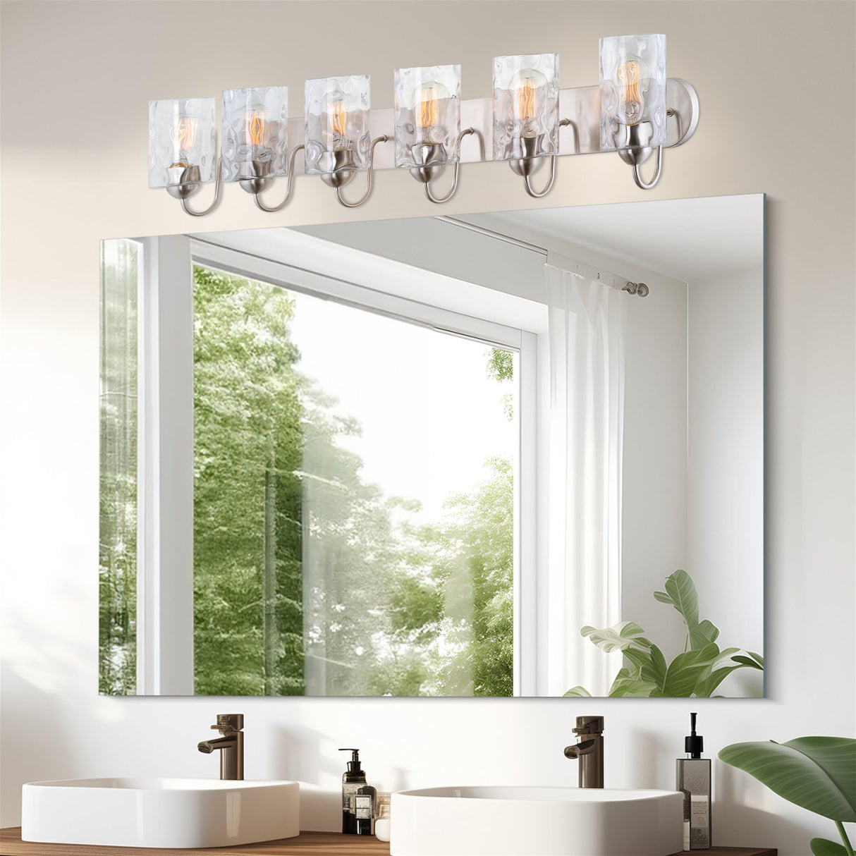 Armada II 48" 6-Light Modern Over Mirror Vanity/Bathroom Light, Hammered Glass Shades