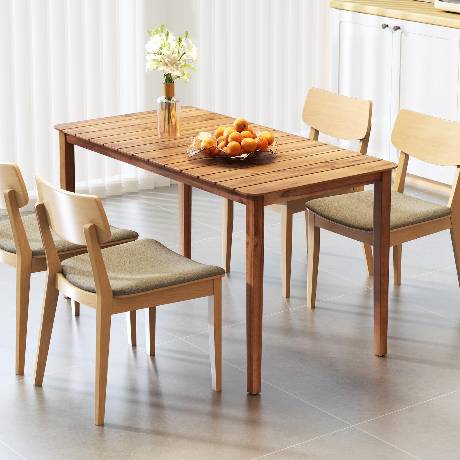 Rectangular Outdoor Dining Table, 4-6 People Large Acacia Wood Patio Table