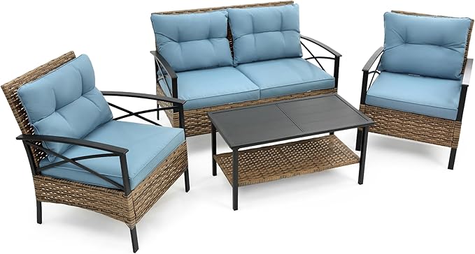 Outdoor Patio Furniture Set, 4 Piece Wicker Conversation Sets