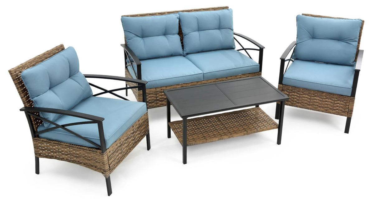 Outdoor Patio Furniture Set, 4 Piece Wicker Conversation Sets