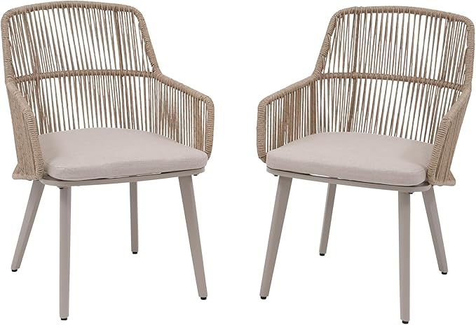 Patio Dining Chairs Set of 4, Woven Rope Outdoor Dining Chairs w/Steel Frame