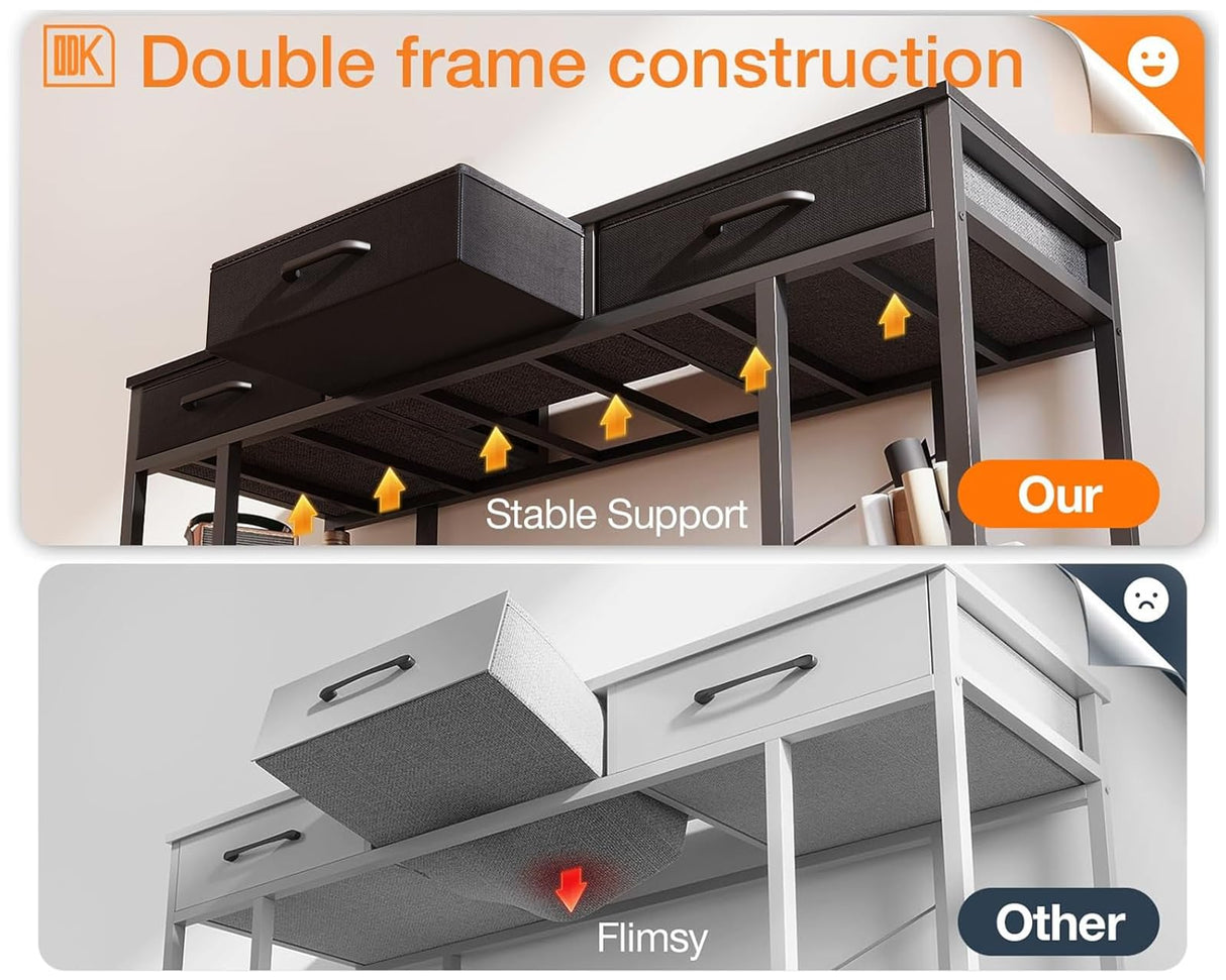 Small Computer Desk: Home Table with Fabric Drawers & Storage Shelves, Modern Writing Desk, Black, 48"x16"