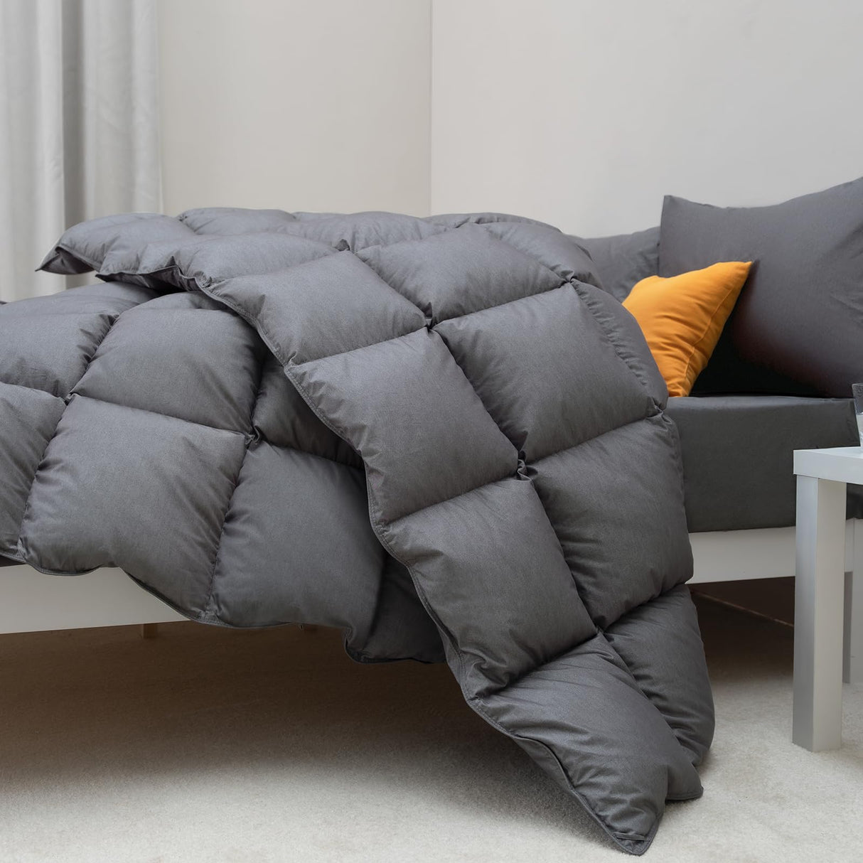 Feather Down Comforter King Size, Luxurious All Seasons Duvet Insert Grey Lightweight