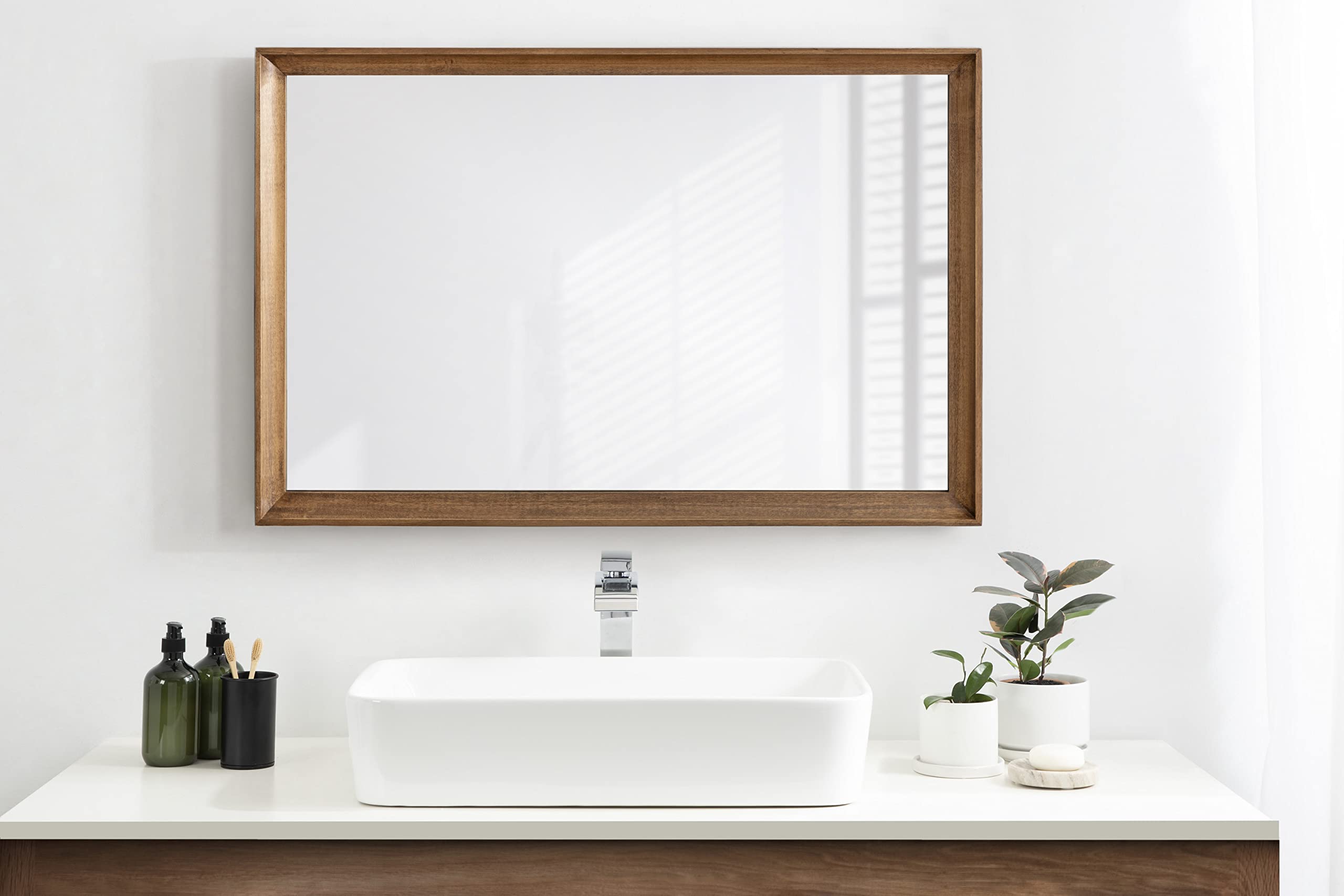 Hatherleigh Modern Farmhouse Rectangle Wooden Wall Mirror, 24 x 36, Rustic Brown