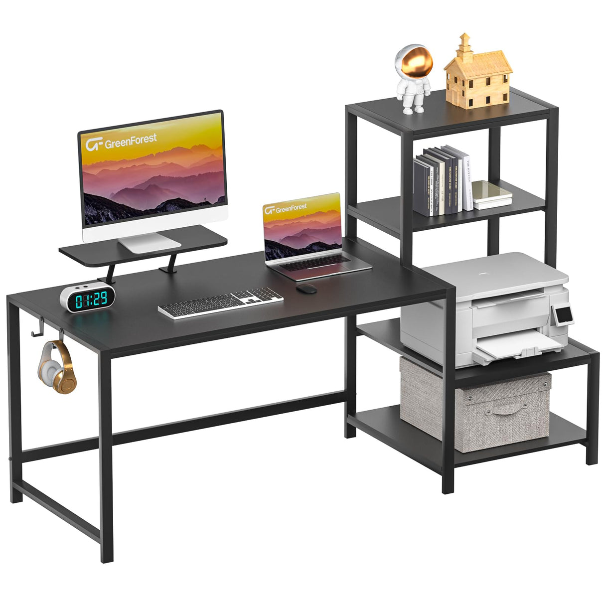 Computer Desk 58 inch with Storage Printer Shelf Reversible Gaming Home Office Desk