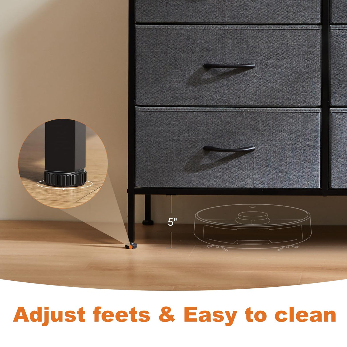 Sweetcrispy 6 Drawer Dresser for Bedroom, Fabric Chest of Drawers Dressers, Storage Tower Unit with Fabric Bins, Bedroom Dresser for Closet, Living Room, Hallway, Wood Top, Steel Frame, Grey