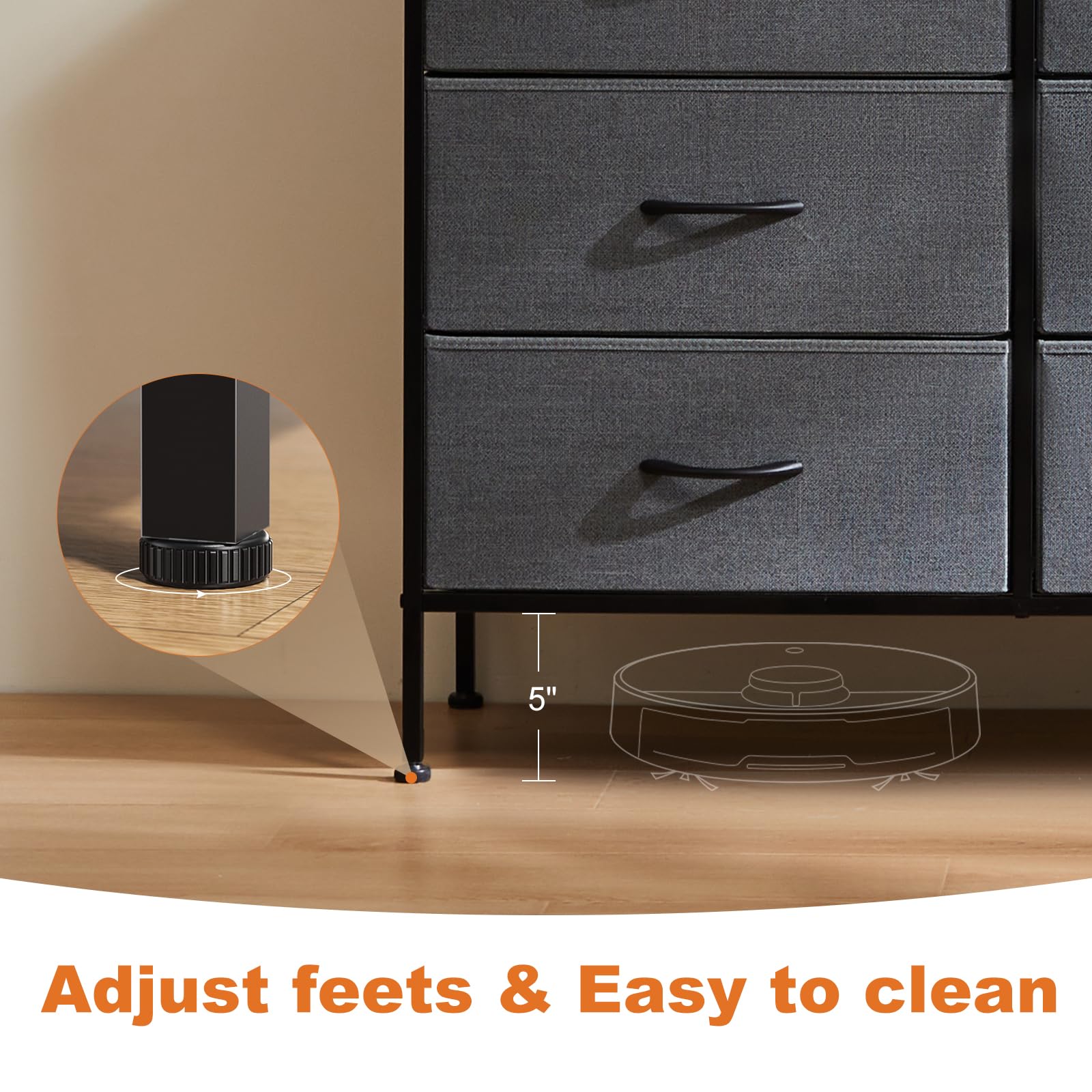 Sweetcrispy 6 Drawer Dresser for Bedroom, Fabric Chest of Drawers Dressers, Storage Tower Unit with Fabric Bins, Bedroom Dresser for Closet, Living Room, Hallway, Wood Top, Steel Frame, Grey