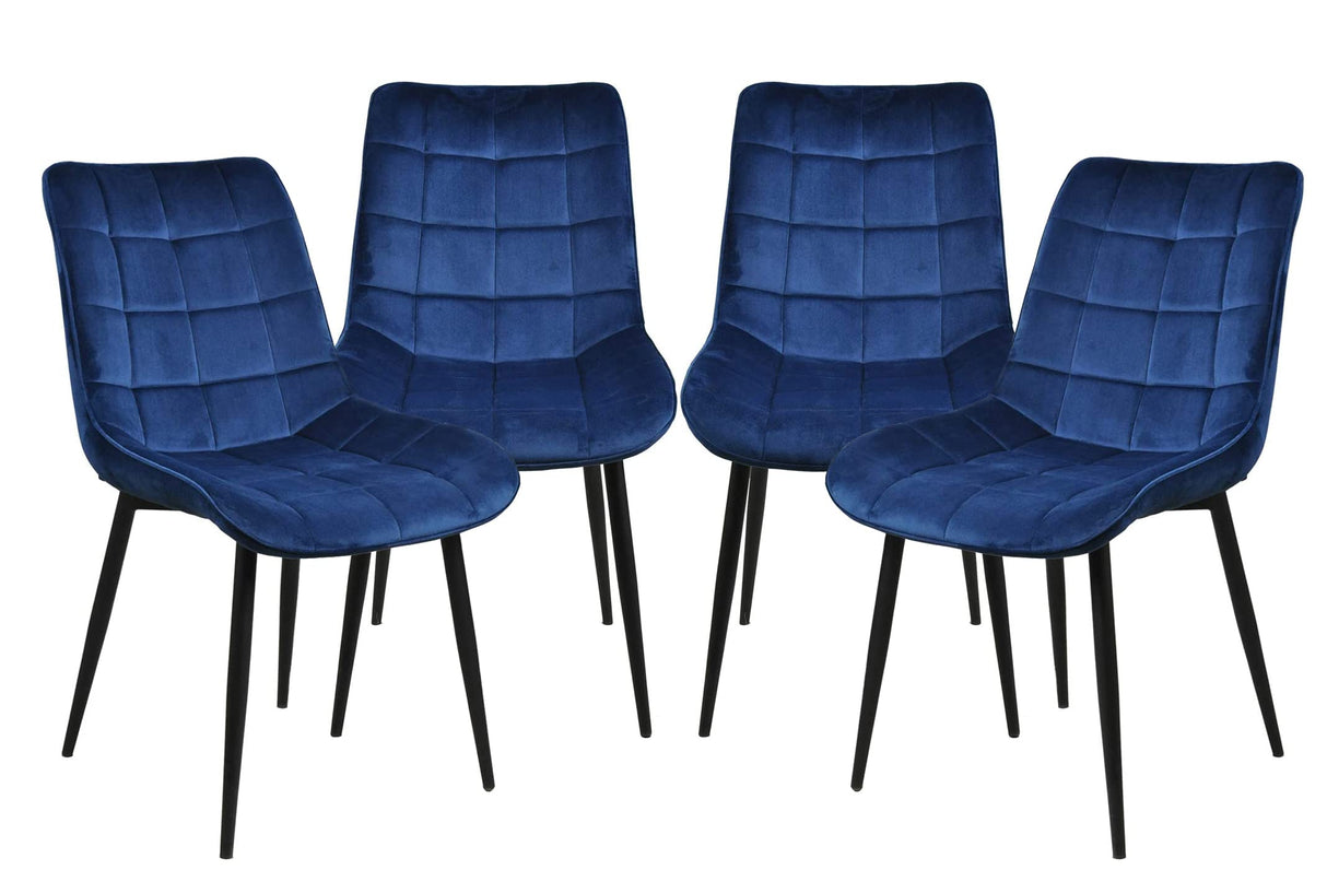 Navy Blue Velvet Dining Chairs Set of 4 with Metal Legs - No Assembly Required