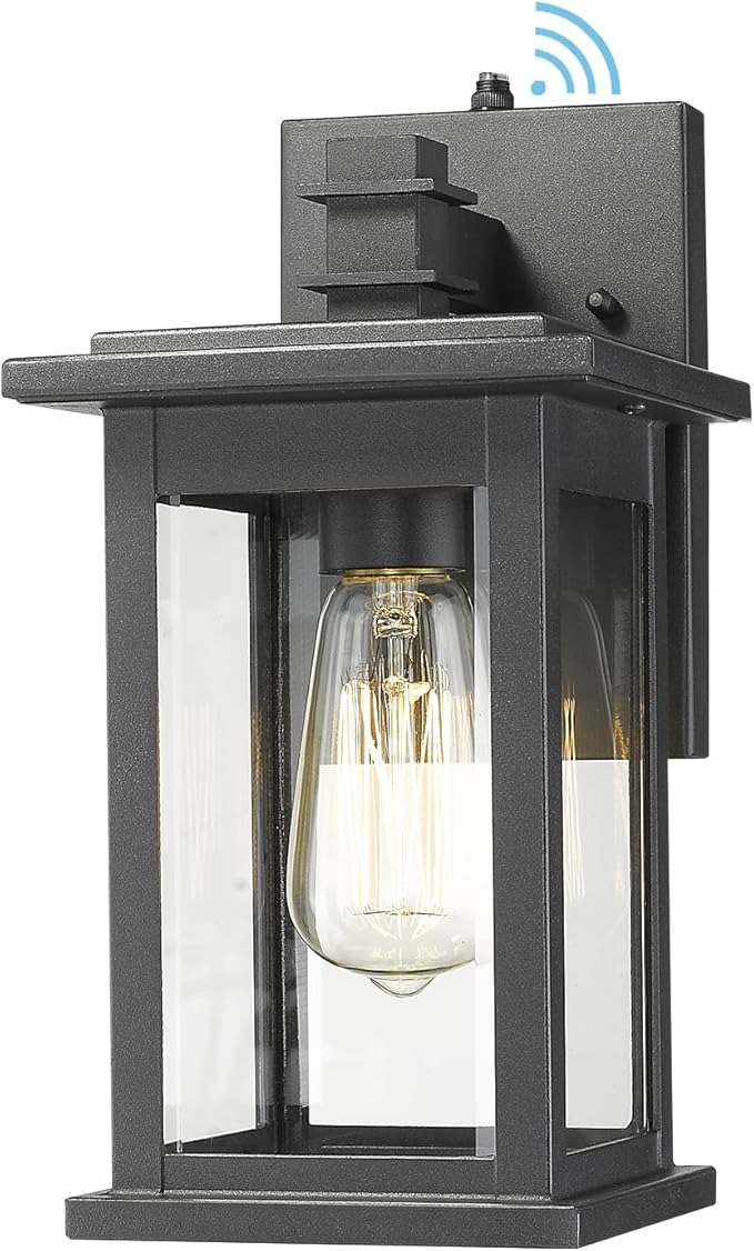 Dusk to Dawn Sensor Outdoor Wall Lantern, HWH Exterior Wall Sconces, Matte Black Waterproof