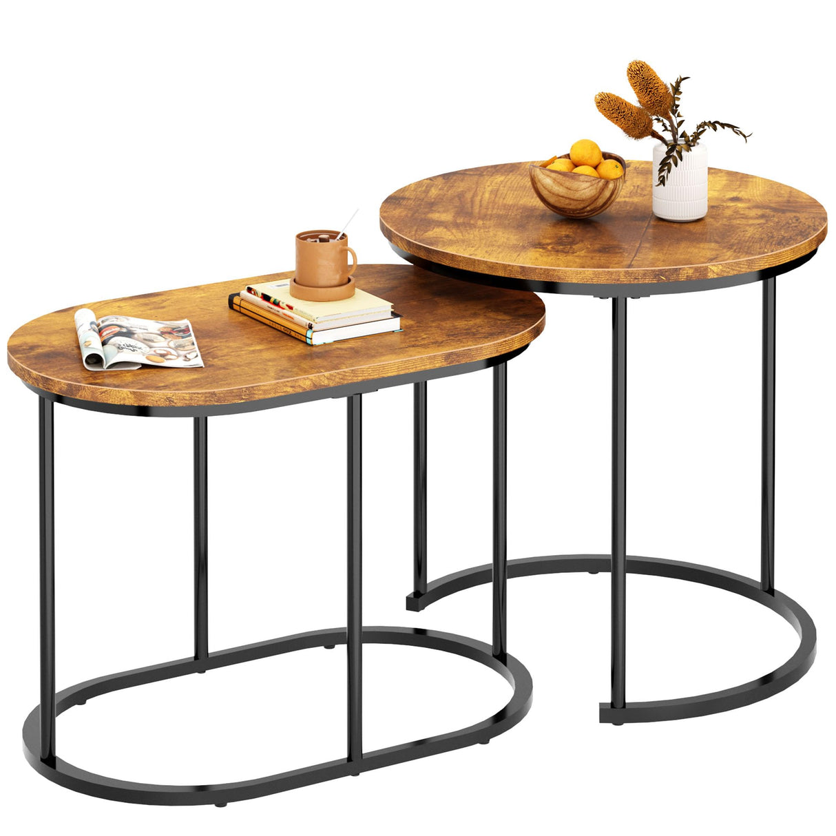 2 Piece Round Side Table Coffee Table Accent Table, Faux Marble Round Nesting Table