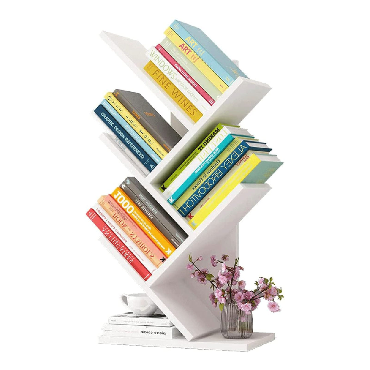 Standing Bookshelf Wooden Bookcase Creative Tree Bookshelves Open Office Study Storage Rack Bookcase