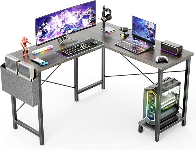 L Shaped Computer Desk Wood Corner PC Gaming Table