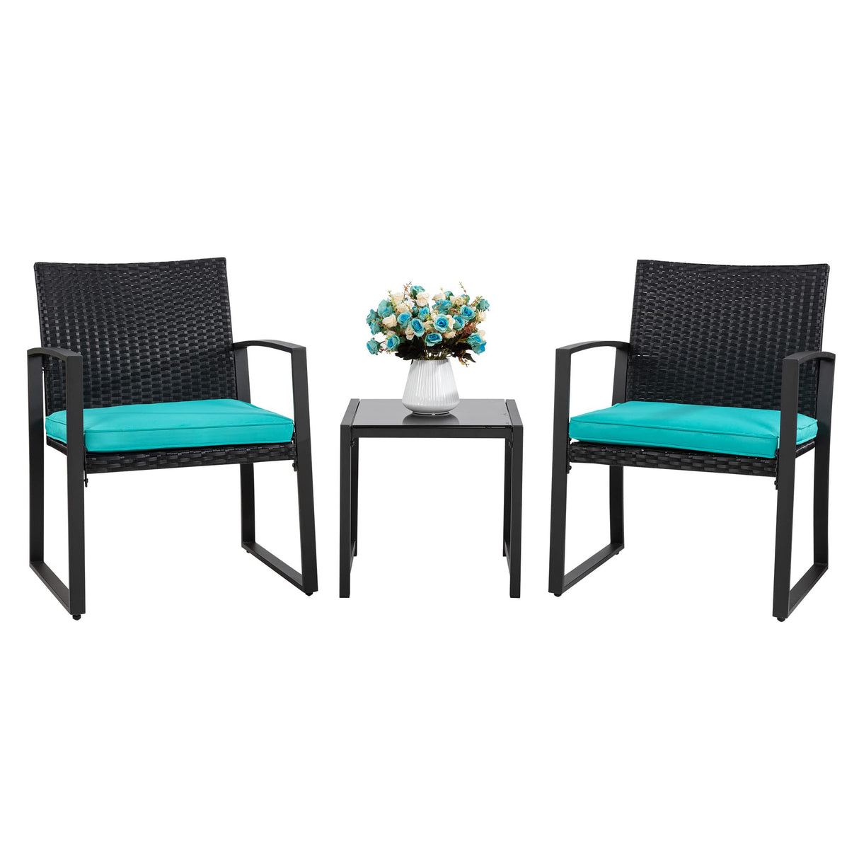 3 Pieces Outdoor Patio Furniture Set, Modern Wicker Bistro Set, Conversation Rattan Chair