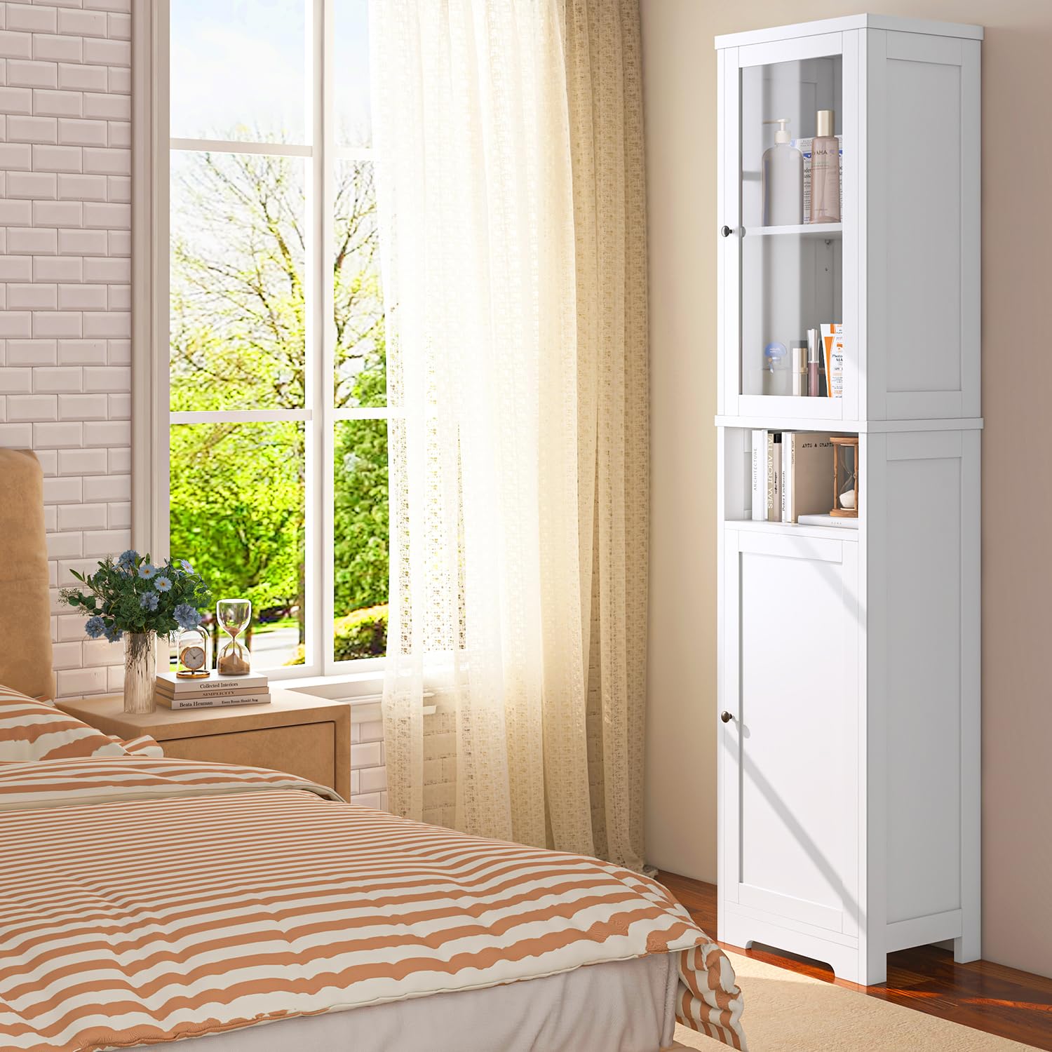 Bathroom Storage Cabinet with Acrylic Door, 67 Inches Tall Narrow Bathroom Storage