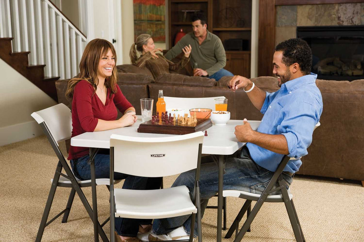 480074 Contemporary Folding Chair, Almond with Bronze Steel Frame, 4-Pack