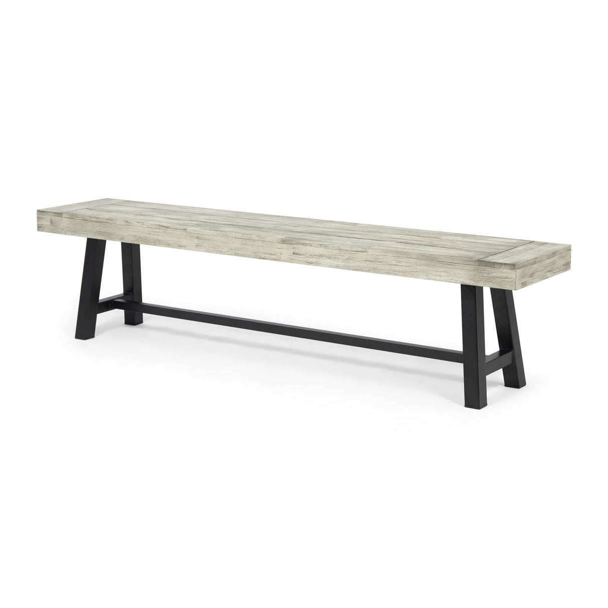Outdoor Acacia Wood Bench, Sandblast Light Gray Wash