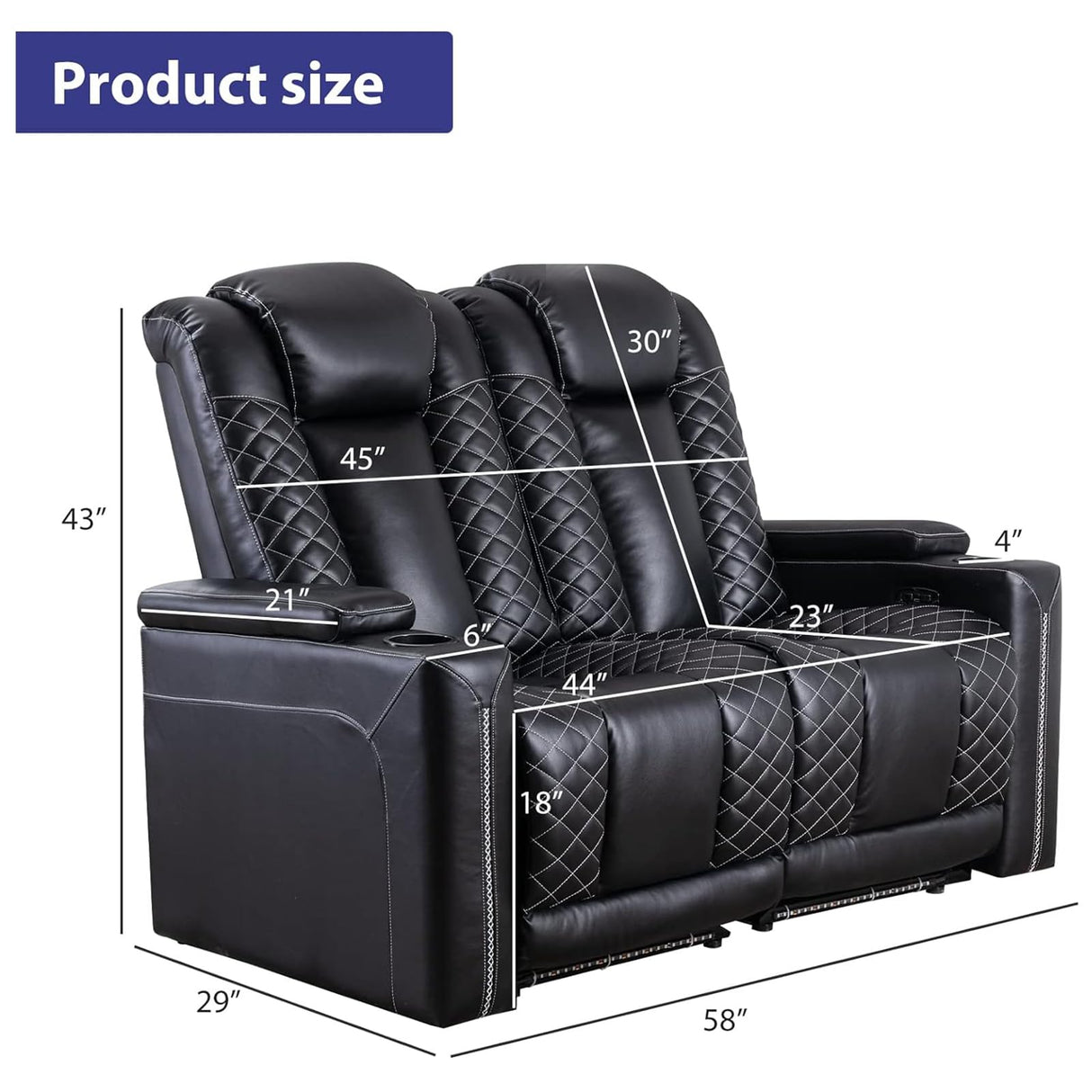 Home Theater Seating, Electric Power Recliner with USB Ports and Cup Holders