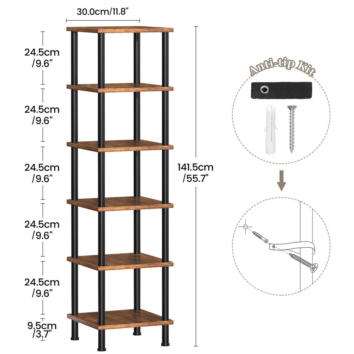 Homedawn Corner Shelf, Corner Bookcase, Industrial 6-Tier Square Shelf Stand Display Rack,Wall Corner Bookshelf,Tall Shelf Plant Stand for Small Spaces, Living Room, Home Office, Kitchen
