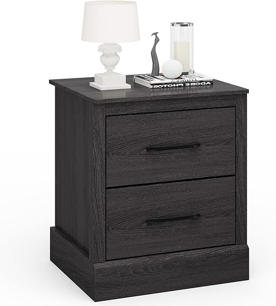 Farmhouse Nightstand Set of 2, Wood Bedside Table with 2 Storage Drawers