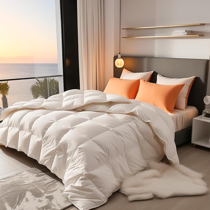 Down Comforter Queen Size, All Season Duvet Insert, Fluffy Feather Down Comforter