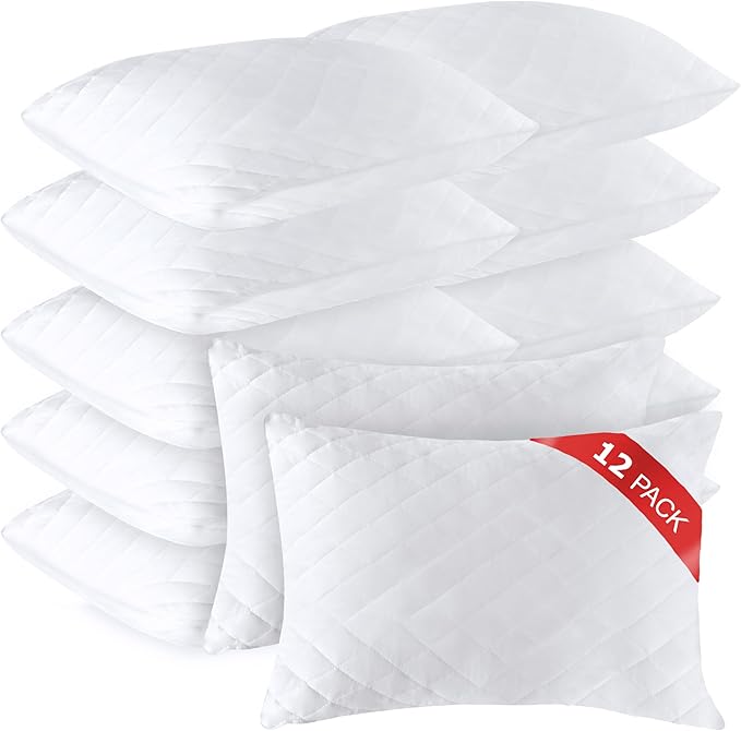 Diamond Elegant Bed Pillows in Bulk for Sleeping Queen Size 12 Pack Pillows