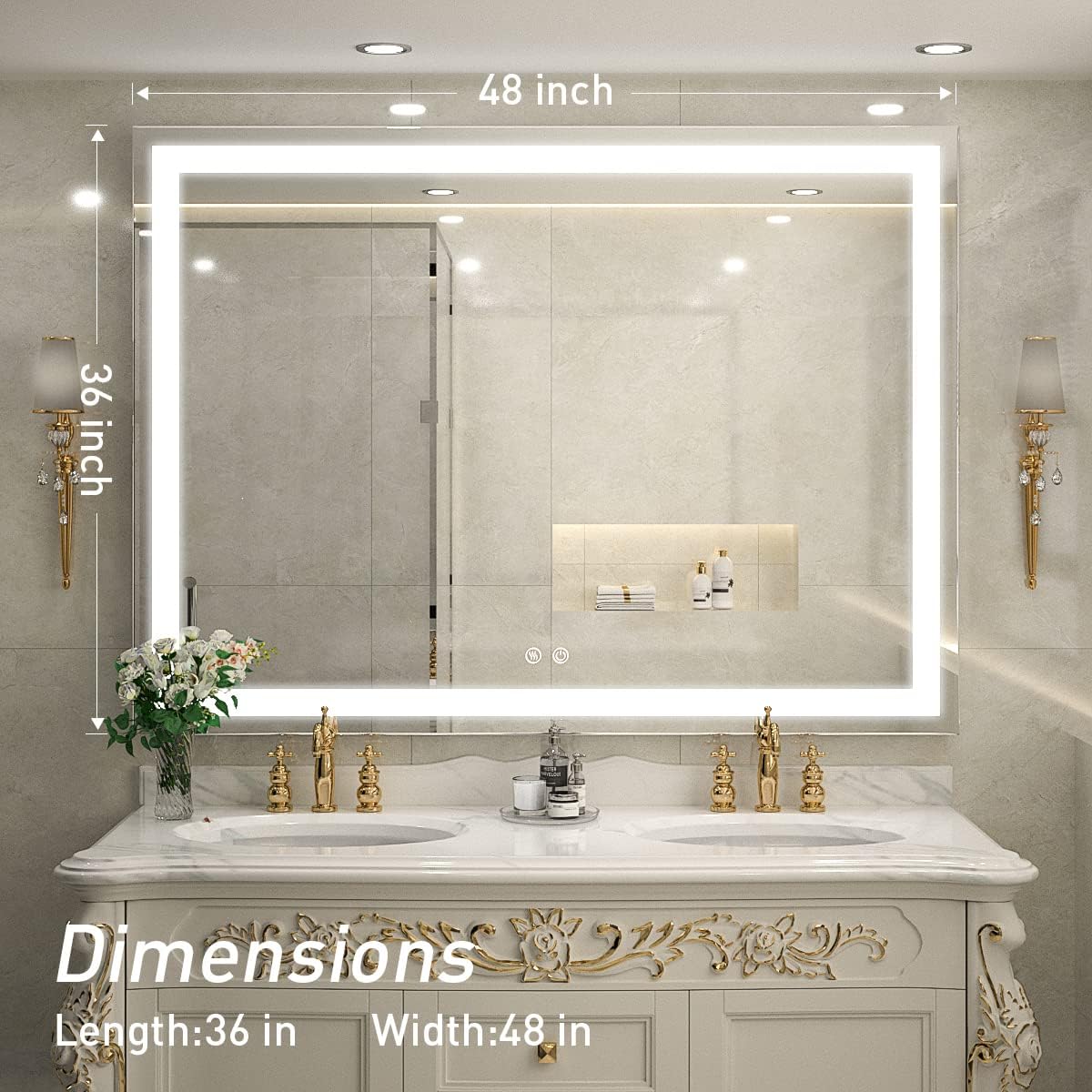 LED Lighted Bathroom Mirror for Vanity, Anti-Fog Wall Mounted Mirror