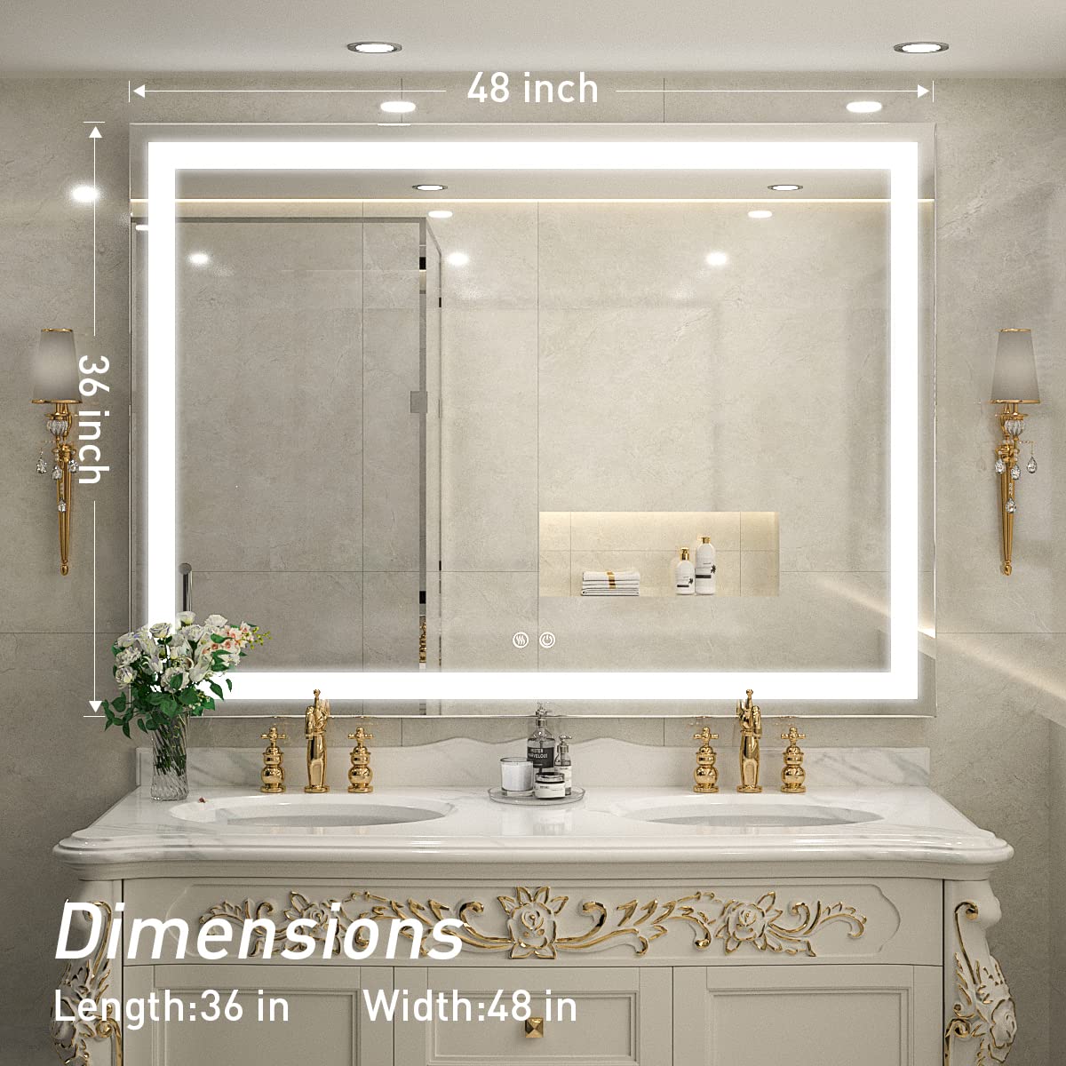 LED Lighted Bathroom Mirror for Vanity, Anti-Fog Wall Mounted Mirror