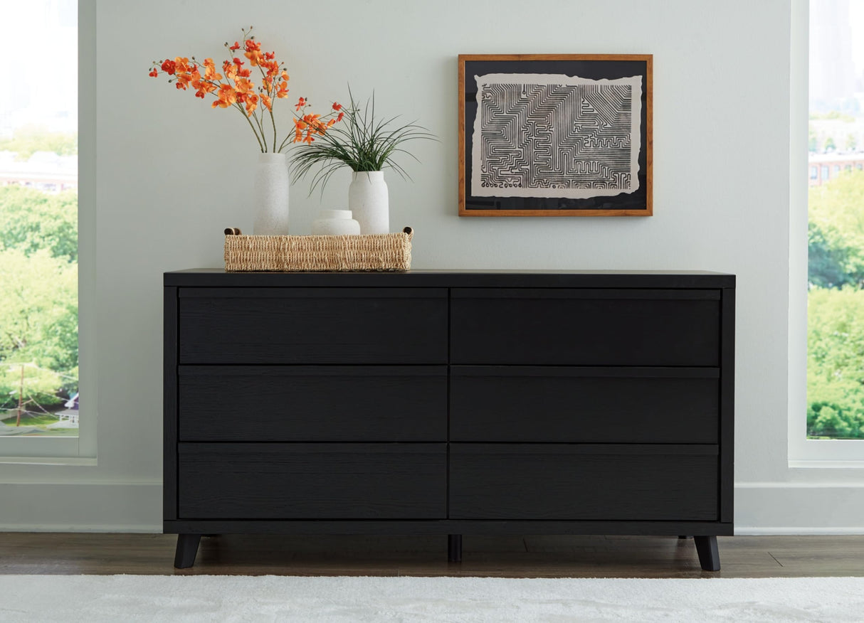 Danziar Modern 6 Drawer Dresser with Safety Stop for Bedroom, Black