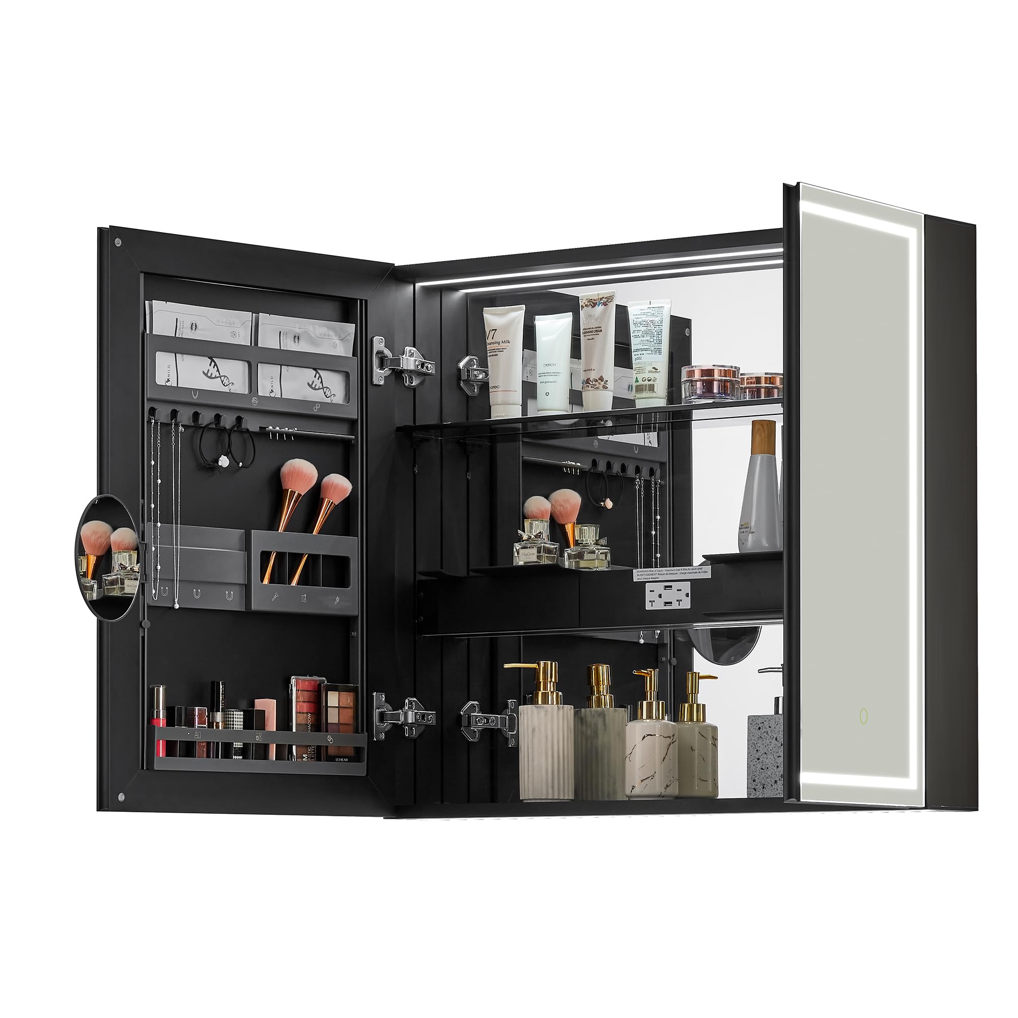 Hesili 32" Surface-Mount LED Lighted Black Aluminum Mirror Medicine Cabinet