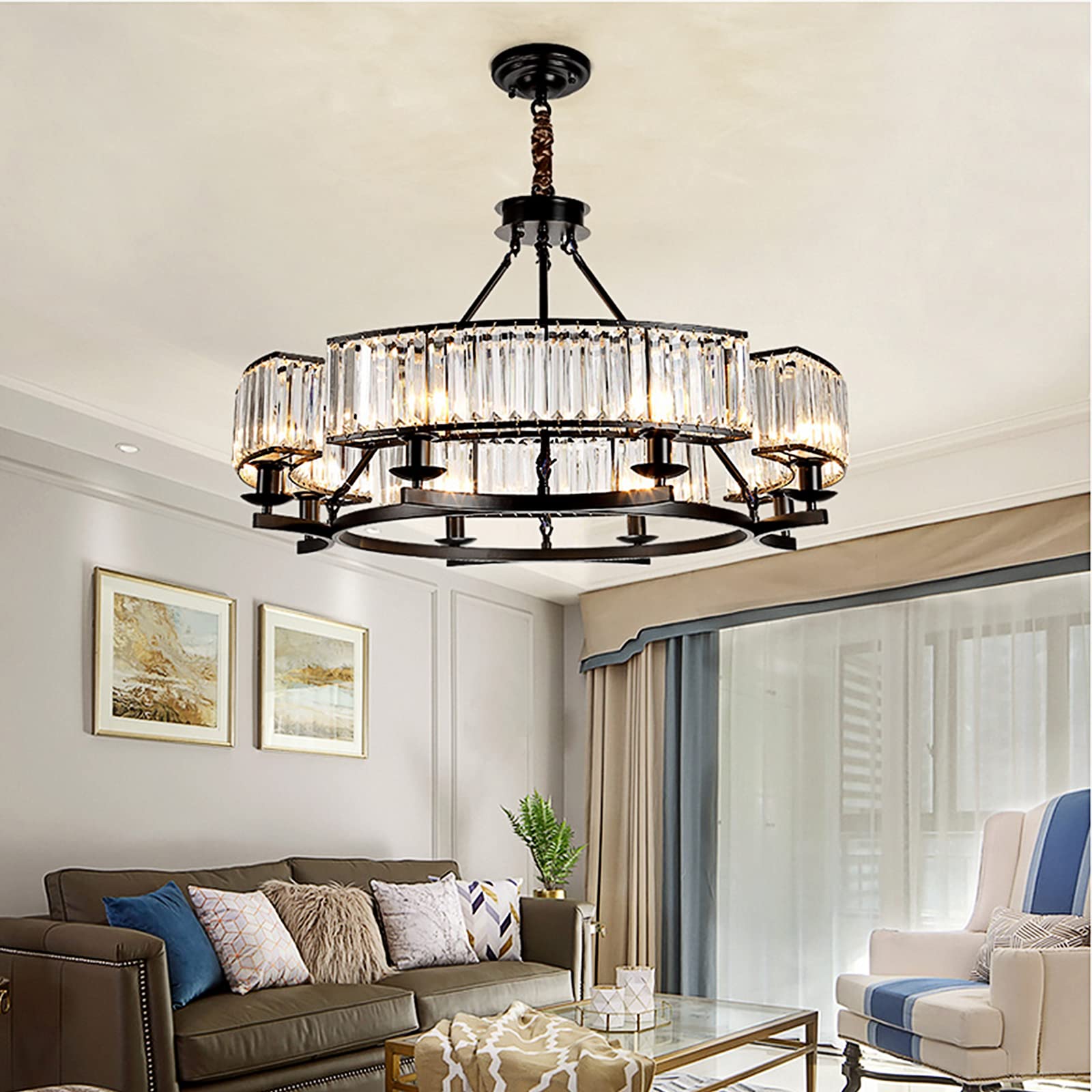 Farmhouse Crytal Chandeliers Dining Room Pendant Light Fixture Black Chandelier