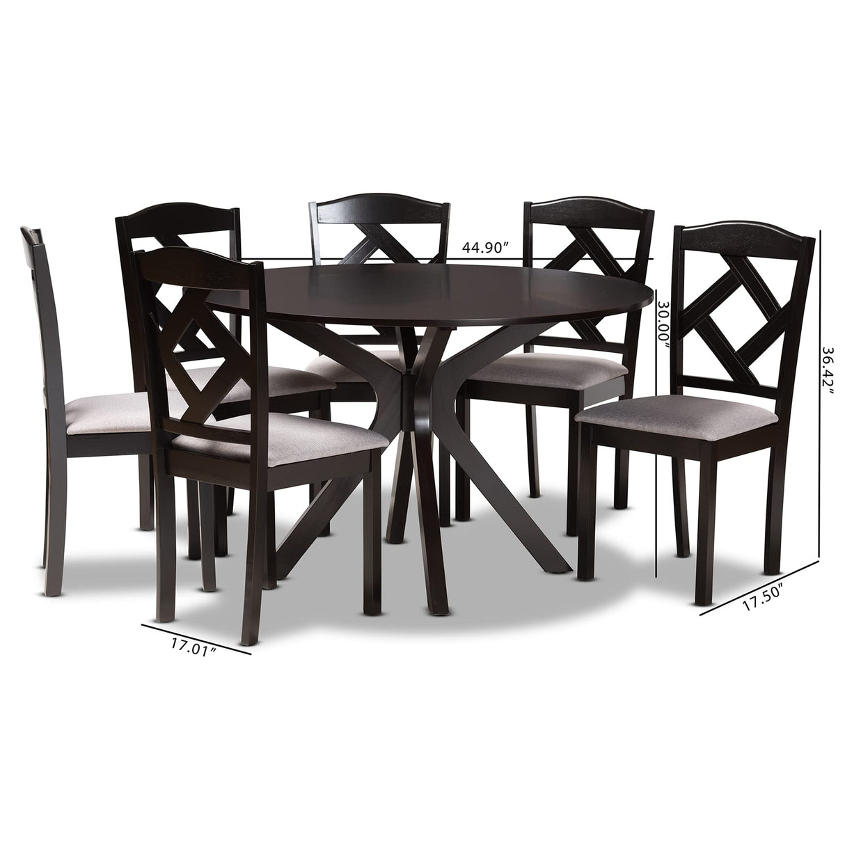 Modern Transitional Grey Fabric Upholstered and Dark Brown Finished Wood 7-Piece