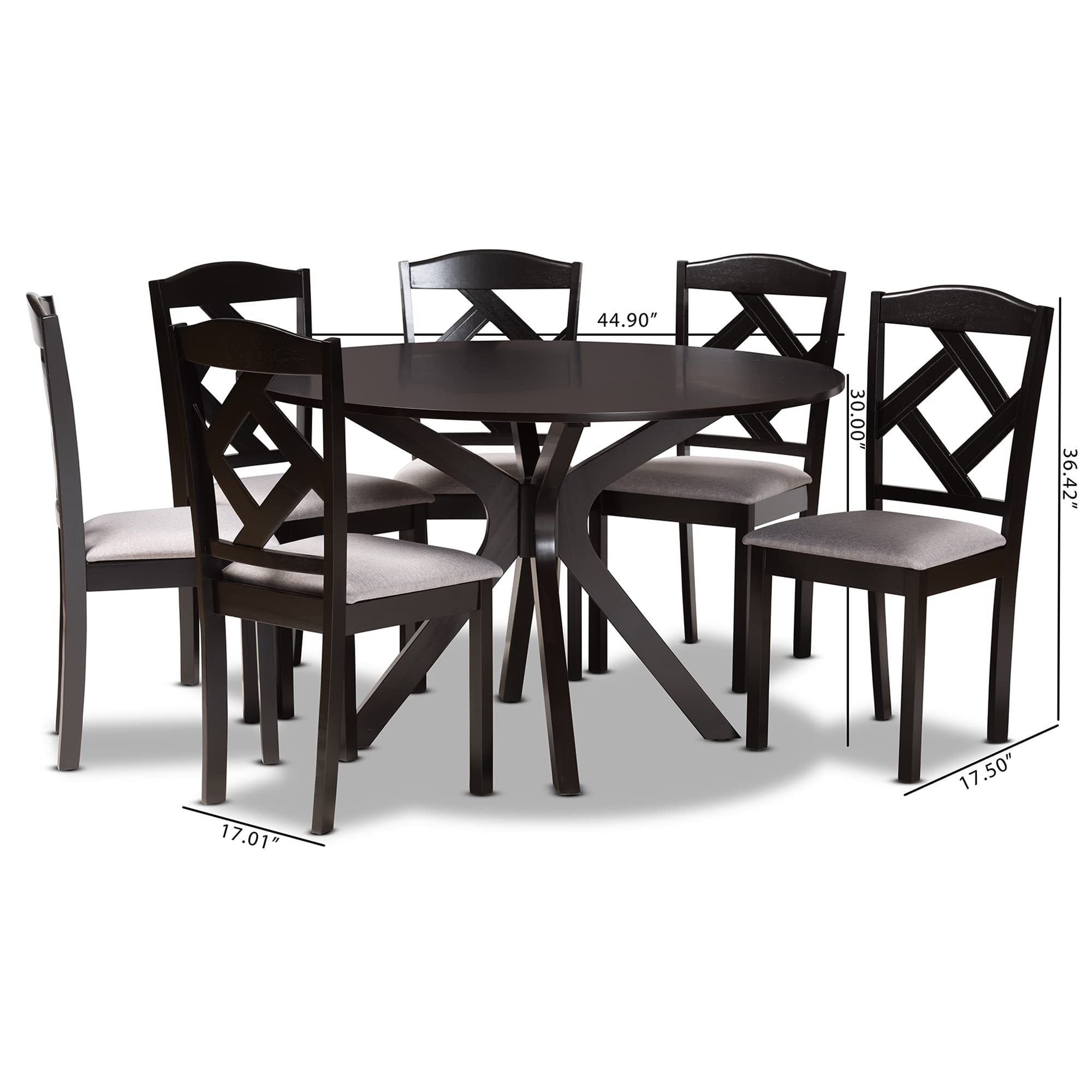 Modern Transitional Grey Fabric Upholstered and Dark Brown Finished Wood 7-Piece