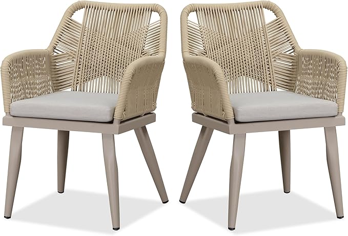 2 Pieces Outdoor Patio Dining Chairs All-Weather PE Rattan Patio Furniture