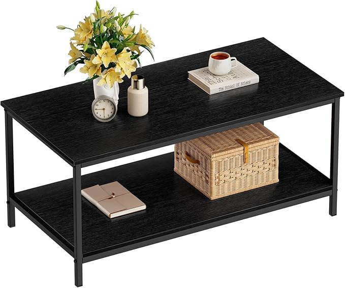 Coffee Table with Storage 2-Tier Industrial Center Table for Living Room