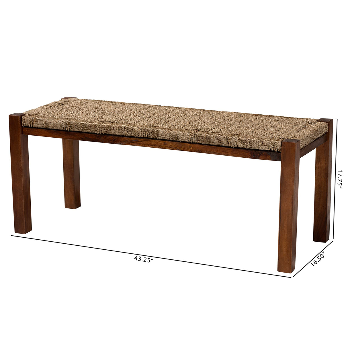 Hermes Woven Seagrass Accent Bench, One Size, Walnut Brown