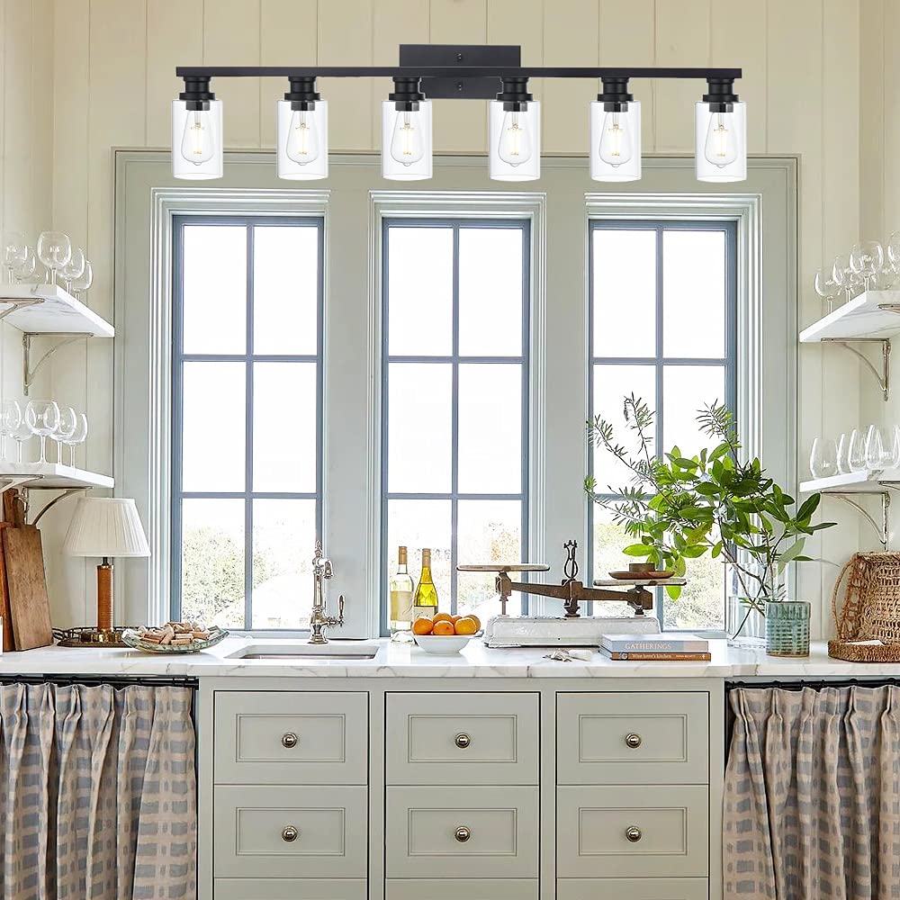 6 Light Classic Bathroom Vanity Lighting Fixture,Matte Black Indoor Metal Wall Mount Light