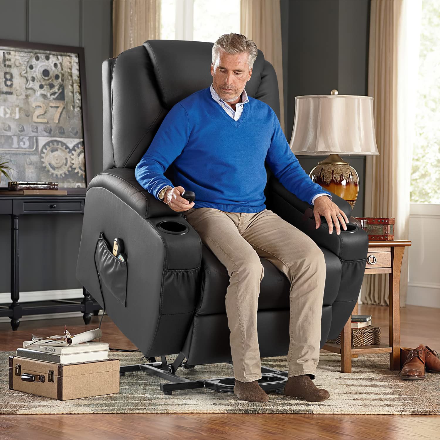 Power Lift Recliner Chair with Massage and Heating Functions, PU Leather Sofa