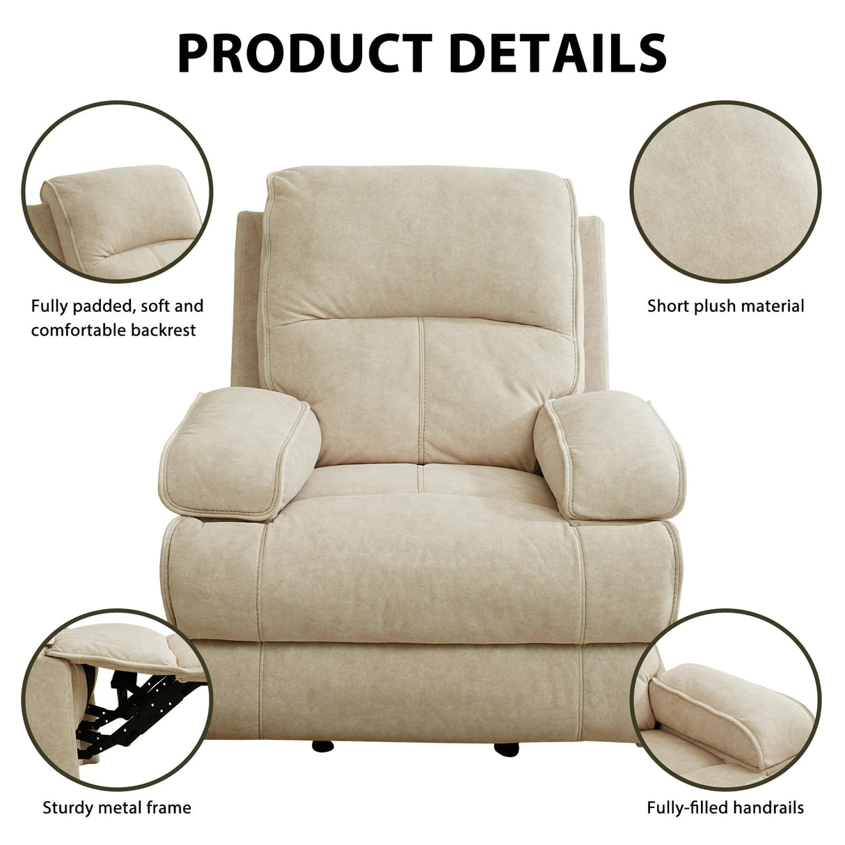 StoneCraft Overstuffed Rocking Recliner Chair with Adjustable Footrest & Backrest