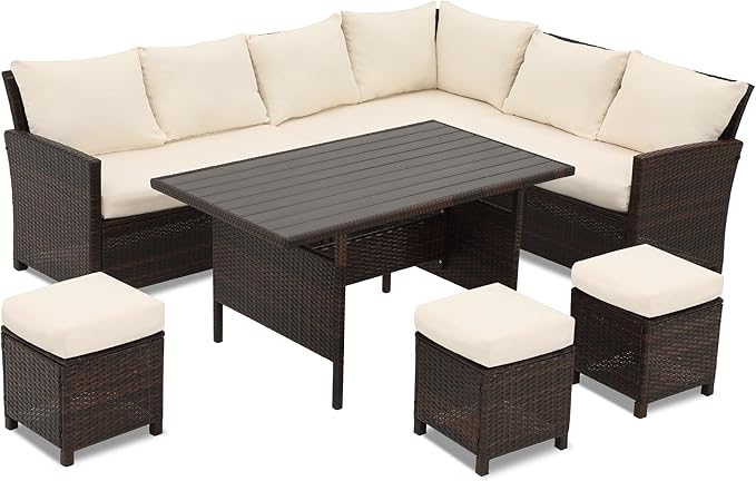 7 Pieces Patio Furniture Set Outdoor Furniture Sectional, High Back Outdoor Patio Dining Table Set