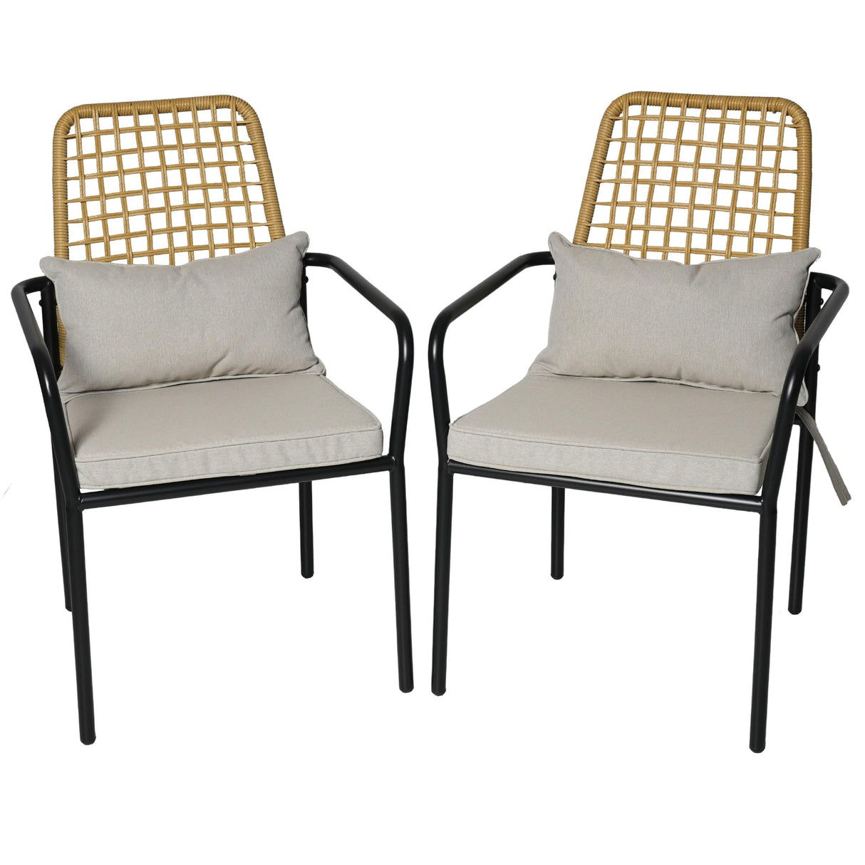 Stackable Rattan Patio Dining Chairs and and Rectangle Table Set of 6 with 63"x38" Wood-Like Table