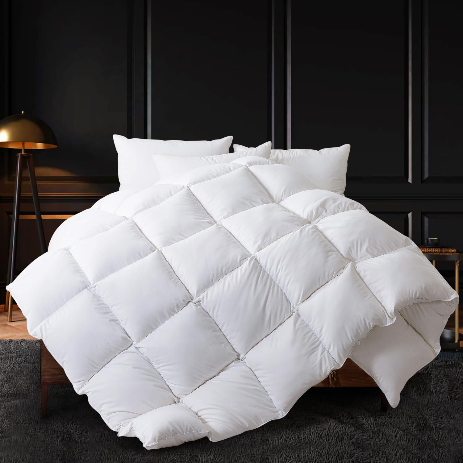 Feather Comforter, Filled with Feather and Down, White Full Size All Season Luxurious